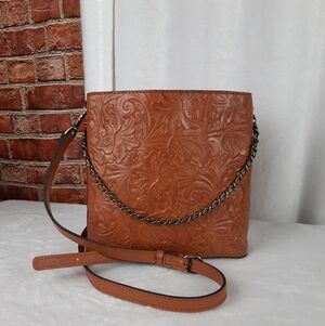 Patricia Nash Genuine Tooled Leather Brown Crossbody Bag